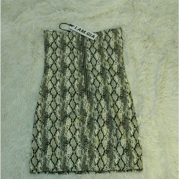 I. AM. GIA Dress Black White Snakeskin Corset Bodice Mini Dress Size Large - Picture 9 of 16